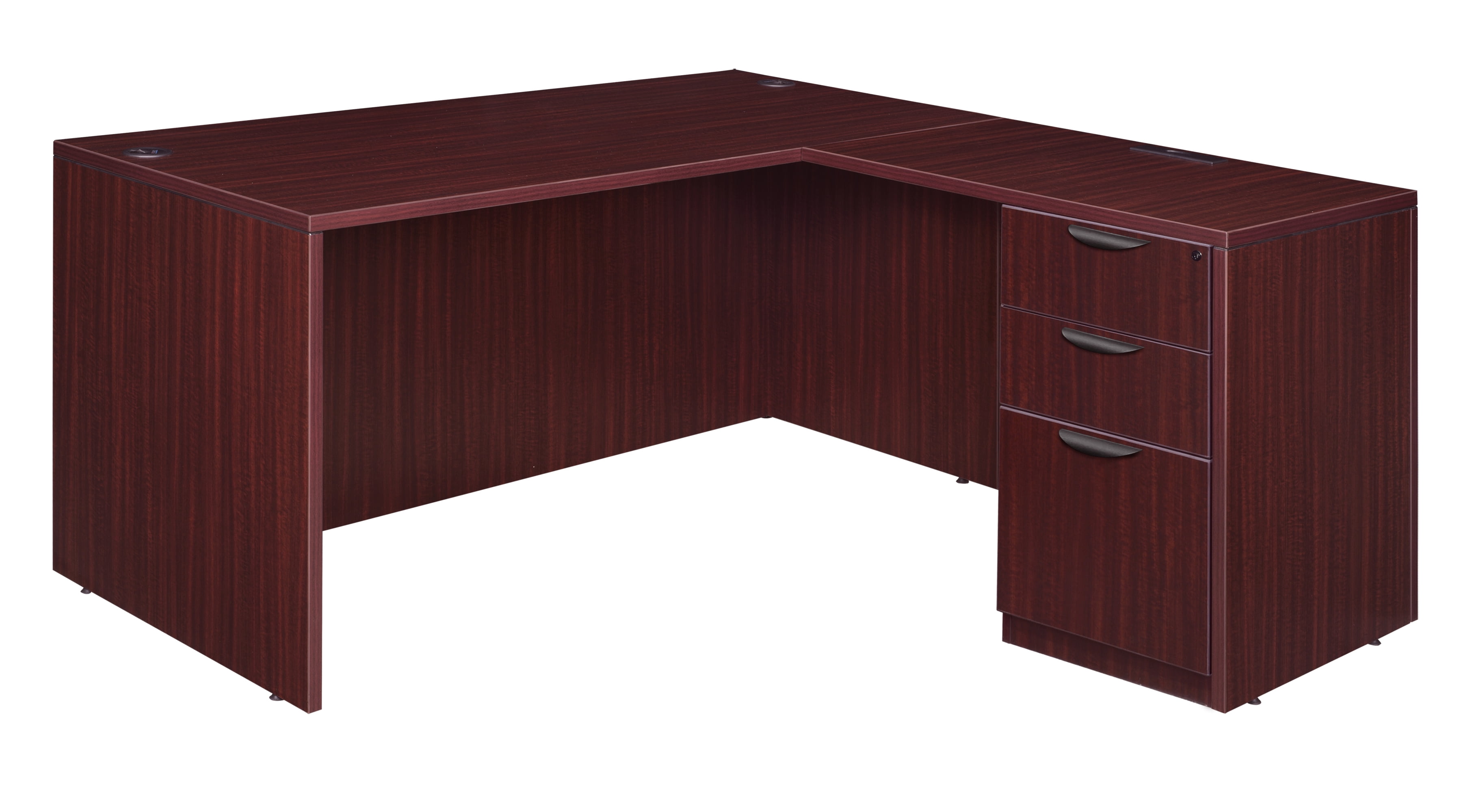 Mahogany L-Shaped Corner Computer Desk with Filing Cabinet