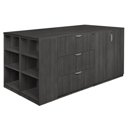 Romig Legacy Stand Up Lateral File/ 3 Storage Cabinet Quad with Bookcase End- Ash Grey