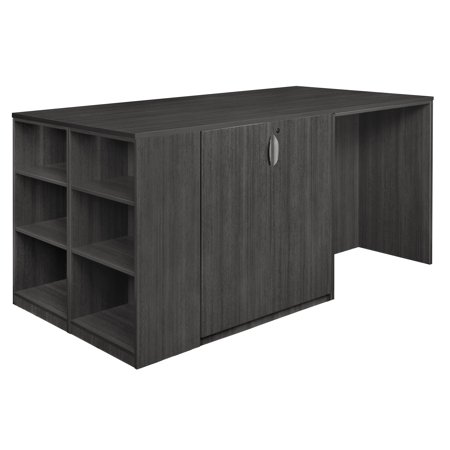 Romig Legacy Stand Up Storage Cabinet/ 3 Desk Quad with Bookcase End- Ash Grey