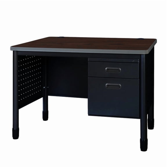 Romig Mesa Steel Single Pedestal Teacher's Office Desk 48" x 30" - Neo Walnut Top, Black Base