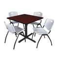thumbnail image 1 of Romig Pillar 36 in. Square X-Base Breakroom Table- Mahogany & 4 M Stack Chairs- Grey, 1 of 8
