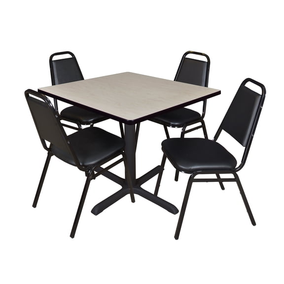 Romig Pillar 42 in. Square X-Base Breakroom Table- Maple & 4 Restaurant Stack Chairs- Black