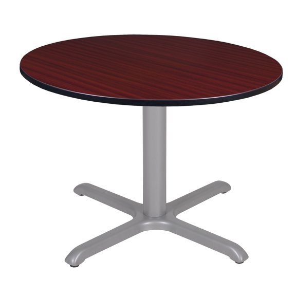 Romig Pillar 48 in. Large Round X-Base Breakroom Table- Mahogany Top, Grey Legs