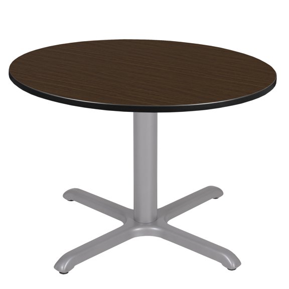 Romig Pillar 48 in. Large Round X-Base Breakroom Table- Neo Walnut Top, Grey Legs