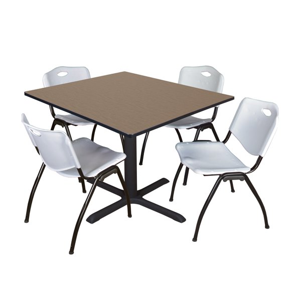 Romig Pillar 48 in. Square Breakroom Table- Noble Oak & 4 M Stack Chairs- Grey
