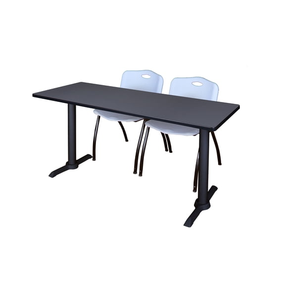 Romig Pillar 66 x 24 in. T-Base Training Seminar Table- Grey & 2 M Stack Chairs- Grey