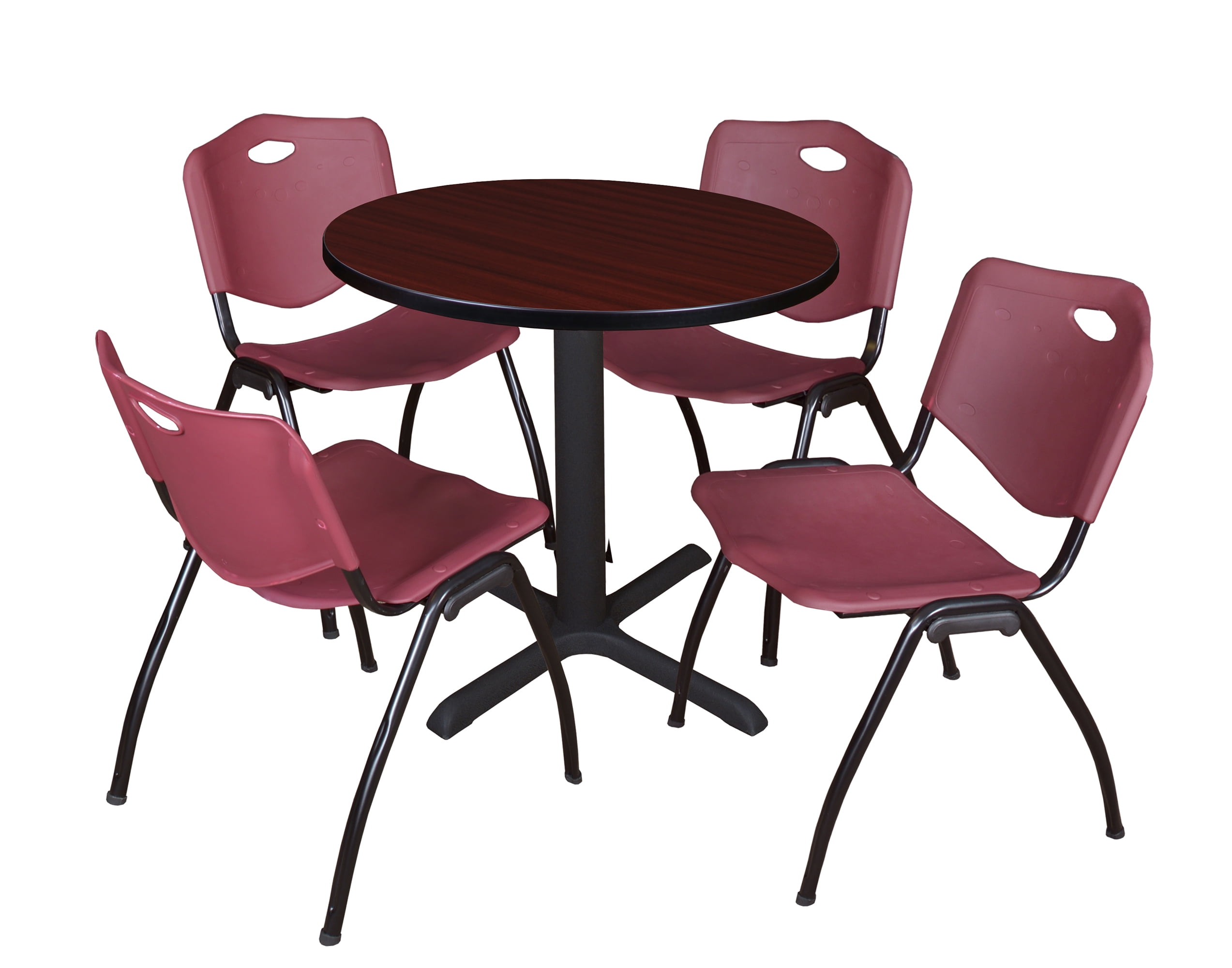 Small Rectangular Breakroom Table Romig Pillar Small 30 in. Round X-Base Breakroom Table- Mahogany & 4 M ...