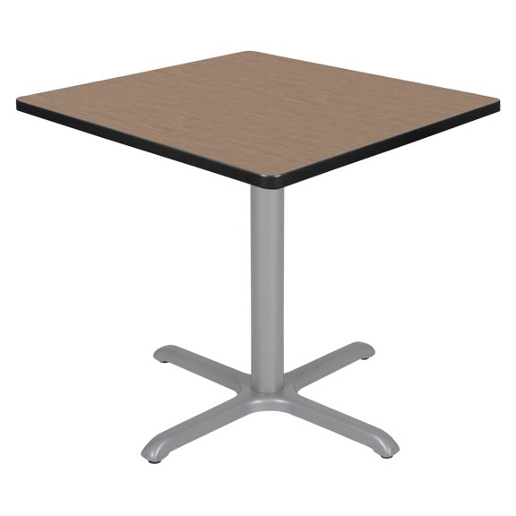 Romig Pillar Small 30 in. Square X-Base Breakroom Table- Noble Oak Top, Grey Legs