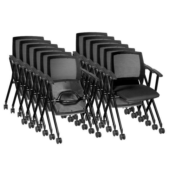 Romig Pulse Flexible High Back with Padded Fabric Seat Nesting Chair (12 pack)- Black