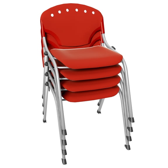 Romig Rico Armless Red Stack Chair – Durable Lightweight Classroom & Training Room Seating with Ergonomic Ventilated Back – Space-Saving, Comfortable Plastic Chair (4 Pack)