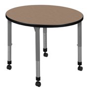 Romig Trek 30 in. Round Height Adjustable Mobile Classroom Activity Table- Noble Oak Top & Grey Base