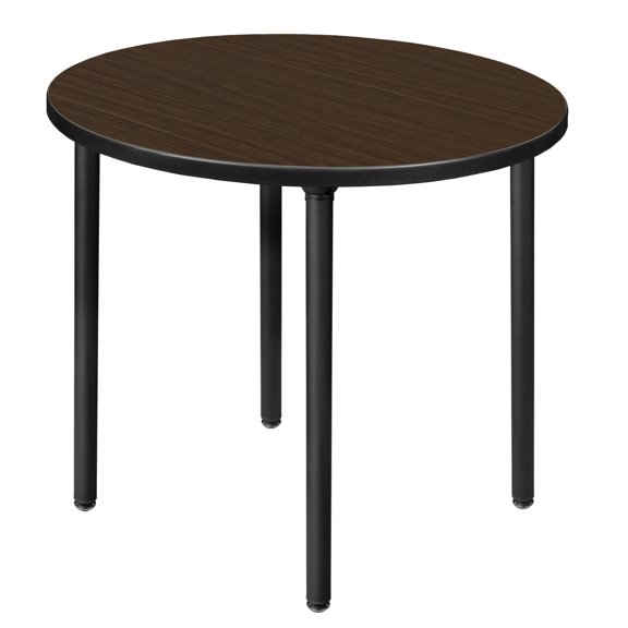 Romig Trek 30 in. Small Round Breakroom Table- Neo Walnut Top, Black Folding Legs