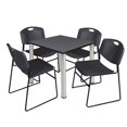 thumbnail image 1 of Romig Trek 30 in Square Breakroom Table- Grey Top, Chrome Legs, 4 Zeng Stack Chairs- Black, 1 of 7