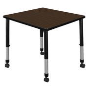 Romig Trek 30 in. Square Height Adjustable Mobile Classroom Activity Table- Neo Walnut Top & Black Base