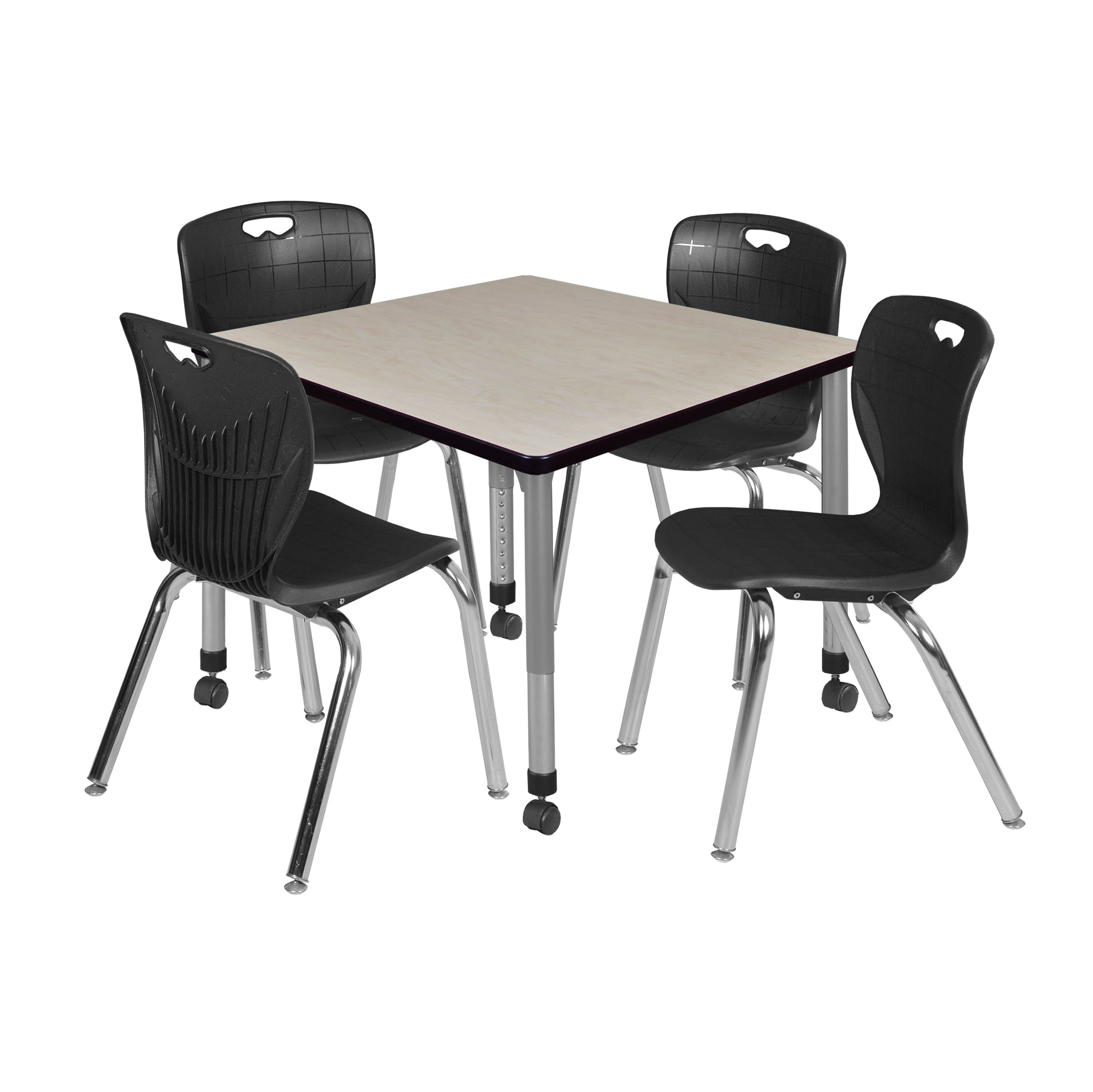 Romig Trek 36 in. Square Mobile Adjustable Classroom Table- Maple & 4 ...