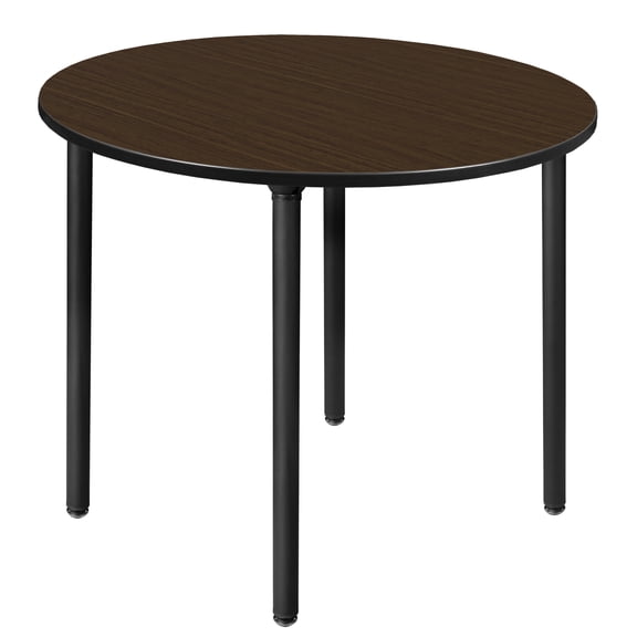 Romig Trek 48 in. Large Round Breakroom Table- Neo Walnut Top, Black Folding Legs
