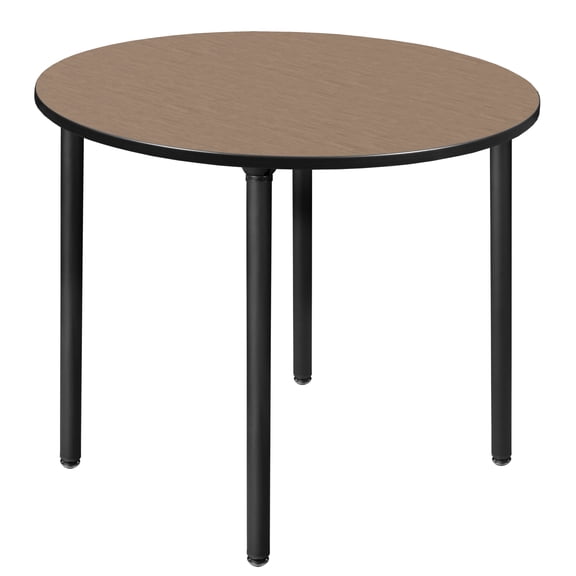 Romig Trek 48 in. Large Round Breakroom Table- Noble Oak Top, Black Folding Legs