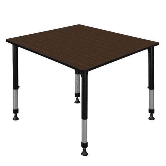 Romig Trek 48 in. Square Height Adjustable Classroom Activity Table- Neo Walnut Top & Black Base