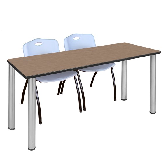 Romig Trek 60 x 24 in. Training Table- Noble Oak Top, Chrome Legs & 2 M Stack Chairs- Grey