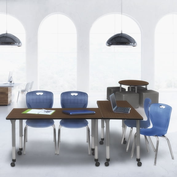 Romig Trek 60 x 30 in. Height Adjustable Mobile Classroom Activity Table- Neo Walnut Top & Grey Base