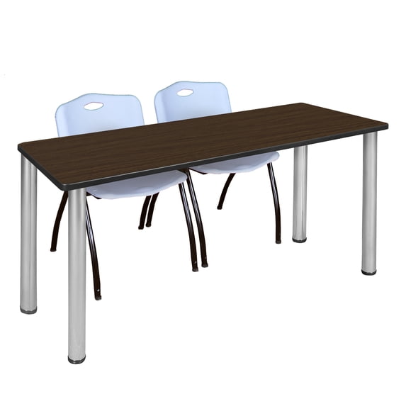 Romig Trek 66 x 24 in. Training Table- Neo Walnut Top, Chrome Legs & 2 M Stack Chairs- Grey