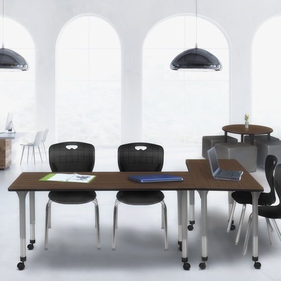 Romig Trek 72 x 30 in. Height Adjustable Mobile Classroom Activity Table- Neo Walnut Top & Grey Base