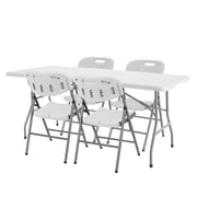 Romig Trestle 5 ft Folding Table and 4 Chairs Set, Blow Mold Plastic, Steel Frame, 60" x 29", White