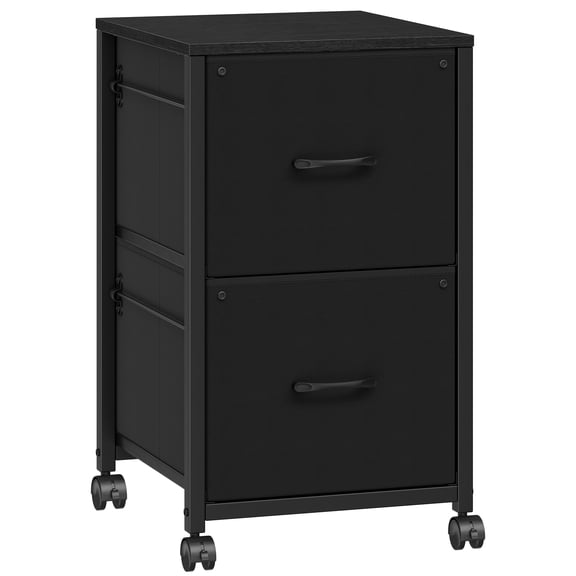 Romorgniz 2 Drawer Mobile File Cabinet with Adjustable Hanging Rod, Fabric Filing Cabinet for Letter, A4 & Legal Files, Black
