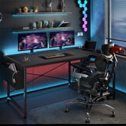 Romorgniz 39.4" L-Shaped Computer Desk with Power Outlets, Storage Shelves & Side Bag, Small Space Home Office Workstation, Black
