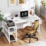 Romorgniz 39.4" L-Shaped Computer Desk with Power Outlets, Storage Shelves & Side Bag, Small Space Home Office Workstation, White