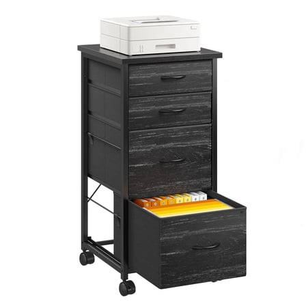 Romorgniz 4 Fabric Drawers Mobile File Cabinet Desk Table Cabinet Fits A4/Letter Size Printer Stand for Home Office，Black