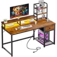 thumbnail image 1 of Romorgniz 44"W Computer Desk with Hutch, Gaming Desk with LED Lights & Power Outlets, Small Desk with Drawer and Monitor Stand, Writing Desk for Home Office, Rustic Brown, 1 of 10