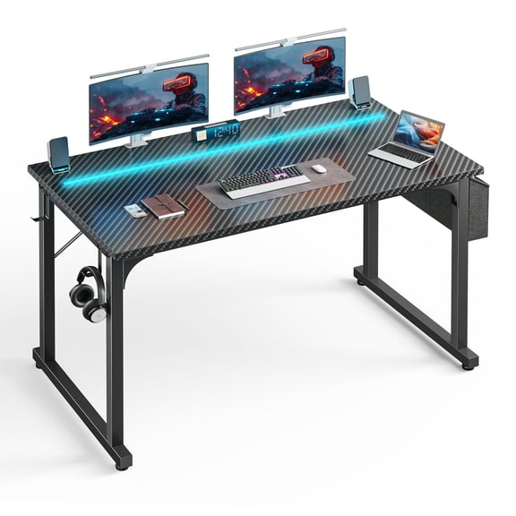 Romorgniz 48 Inch Computer Desk with LED Lights for Small Spaces, Home Office Desk with Storage Bag, Headphone Hook, Black
