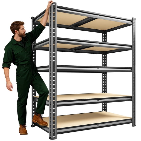 Romorgniz 5-Tier Adjustable Garage Shelving, Heavy Duty Metal Storage Rack with MDF Shelves, 35.5"W x 15.7"D x 72"H, Black