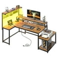 thumbnail image 1 of Romorgniz 55.6"W L Shaped Computer Desk with LED Lights & Power Outlets, Gaming Desk with Monitor Stand, Printer Stand & Storage Shelves for Home Office, Rustic Brown, 1 of 10