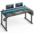 thumbnail image 1 of Romorgniz 55 Inch Computer Desk with LED Lights for Small Spaces, Home Office Desk with Storage Bag, Headphone Hook, Black, 1 of 8