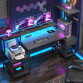 thumbnail image 1 of Romorgniz 55"W Gaming Desk Computer Desk with LED Lights & Outlets Corner Desk with Storage & Monitor Stand for Gaming,Studying,Home Office Desks,Black, 1 of 8