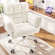 Romorgniz Adjustable Office Chair with Wheels, Soft-Touch Upholstered Desk Chair with Side Pockets, Ergonomic Vanity Chair for Bedroom, Home Office,Beige