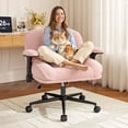 thumbnail image 1 of Romorgniz Criss Cross Chair with Adjustable Arms & Lumbar Support Vanity Chair with Reclining Back, Thick Cushion & Wheels for Office, Gaming, Reading, Vanity, Pink, 1 of 8