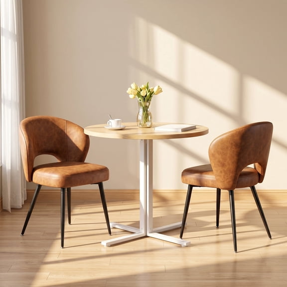 Romorgniz Dining Chairs Set of 2, Upholstered Kitchen Side Chairs with Curved Open Back, Caramel Brown