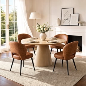 Romorgniz Dining Chairs Set of 4, Upholstered Kitchen Side Chairs with Curved Open Back, Caramel Brown