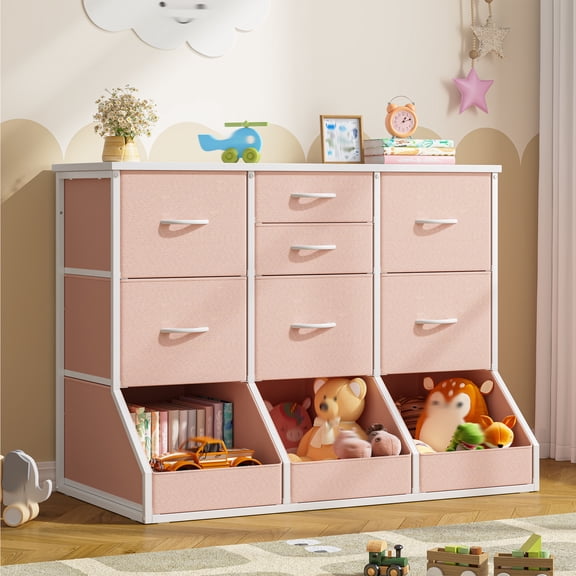 Romorgniz Dresser for Bedroom with 7 Fabric Drawers and 3 Open Drawers Cabinet Organizer Chest of Drawers & Dressers, Pink
