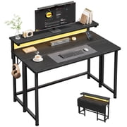 Romorgniz Folding Desk with LED Lights and Monitor Stand, 39.4"W Computer Desk with Hooks for Small Spaces & Corner, Black