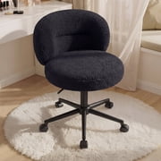 Romorgniz Small Round Vanity Chair with Wheels Height Adjustable Desk Chair Armless Home Office Chair, Black