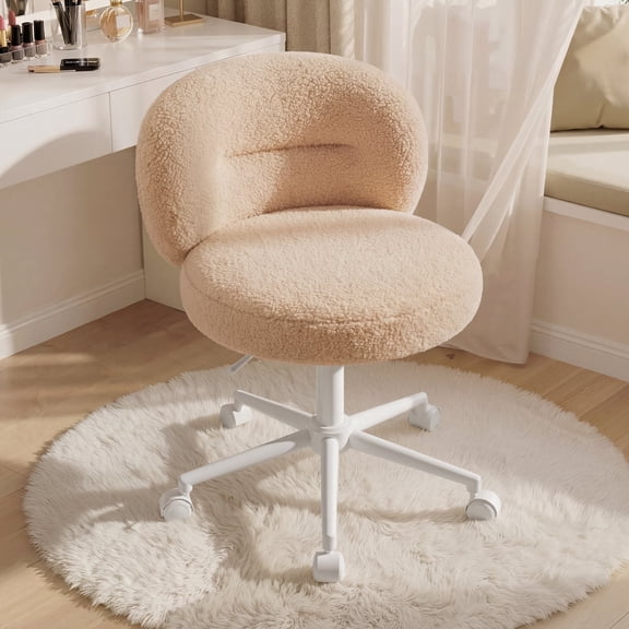 Romorgniz Small Round Vanity Chair with Wheels Height Adjustable Desk Chair Armless Home Office Chair, Yellow