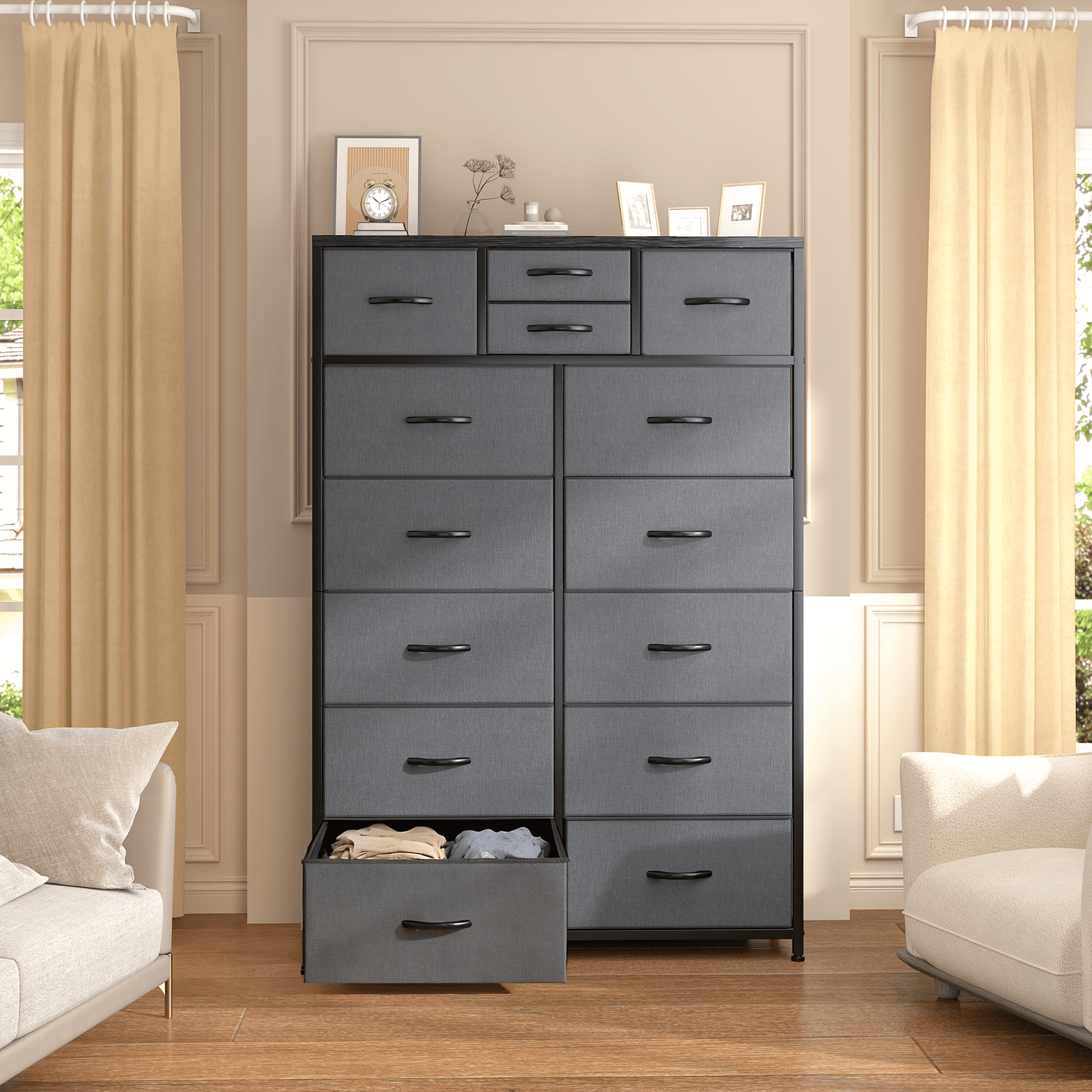 Romorgniz Tall Dresser for Bedroom with 14 Fabric Drawers Dressers & Chests of Drawers for Closet, Sturdy Metal Frame, Wood Top, Gray