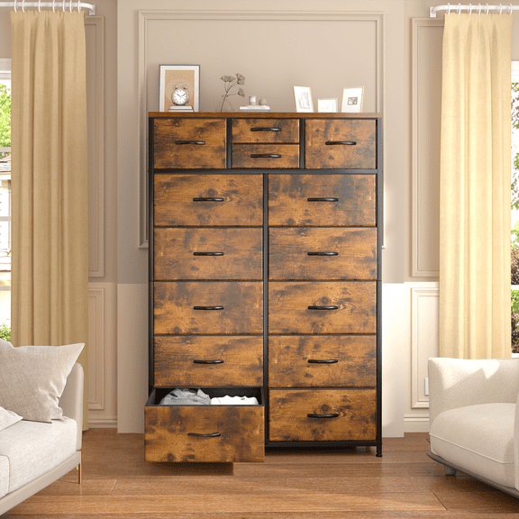 Tall Dresser for Bedroom with Fabric Drawers Dressers & Chests of Drawers for Closet, Sturdy Metal Frame, Wood Top, Rustic Brown