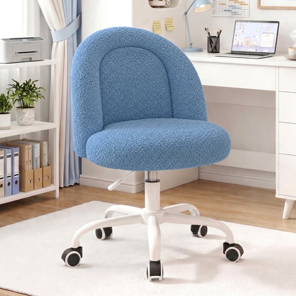 Romorgniz Vanity Chair Height Adjustable Desk Chair with Wheels, Armless Office Chair with Soft Lumbar Support for Small Space, Bedroom, Home office, Blue