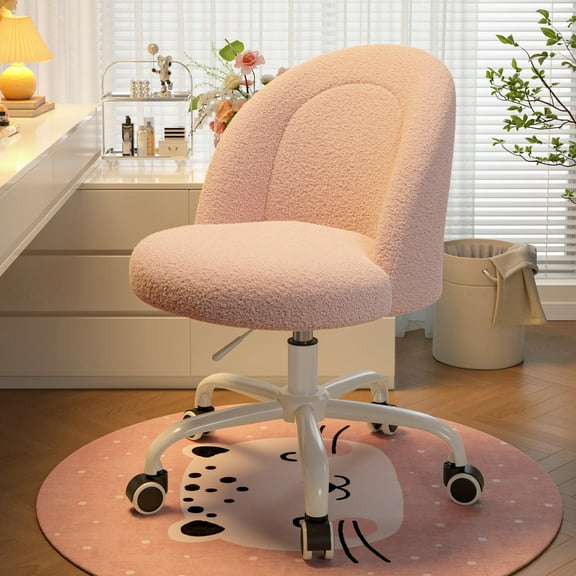 Romorgniz Vanity Chair Height Adjustable Desk Chair with Wheels, Armless Office Chair with Soft Lumbar Support for Small Space, Bedroom, Home office, Blush Pink