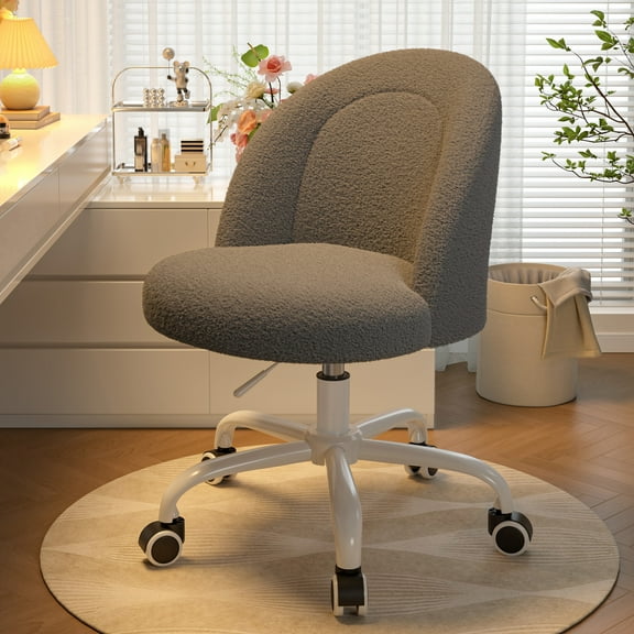 Romorgniz Vanity Chair Height Adjustable Desk Chair with Wheels, Armless Office Chair with Soft Lumbar Support for Small Space, Bedroom, Home office, Grey